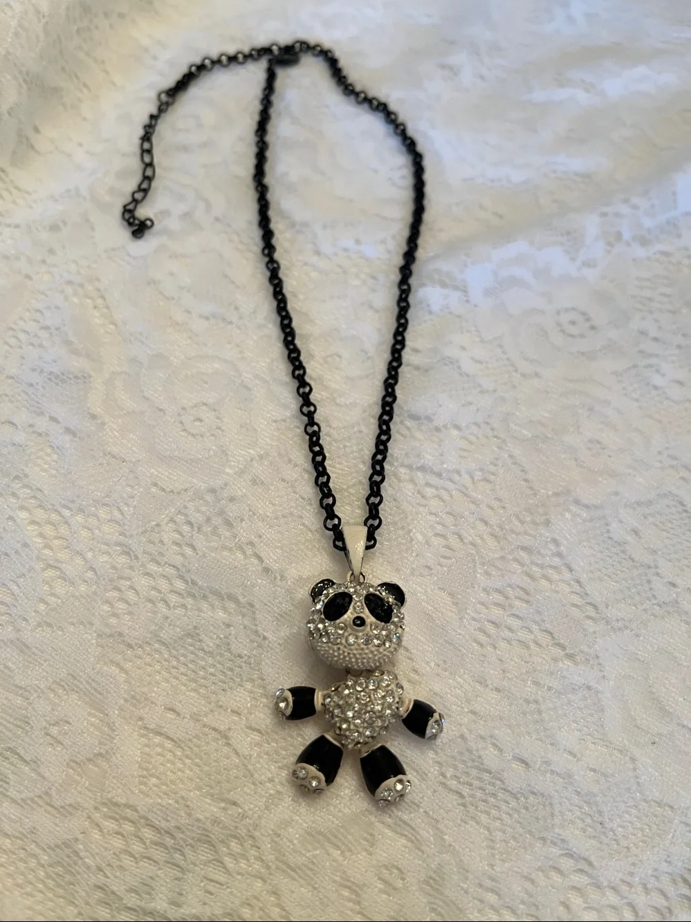 Panda Crystal Pendant Necklace - Black & Silver - Picture 2 of 4